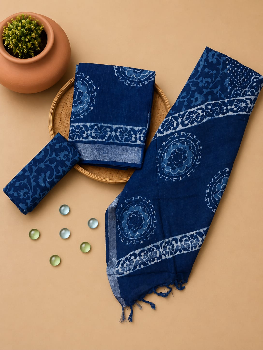 Hand Block Print Lilen Suit With Lilen Dupatta