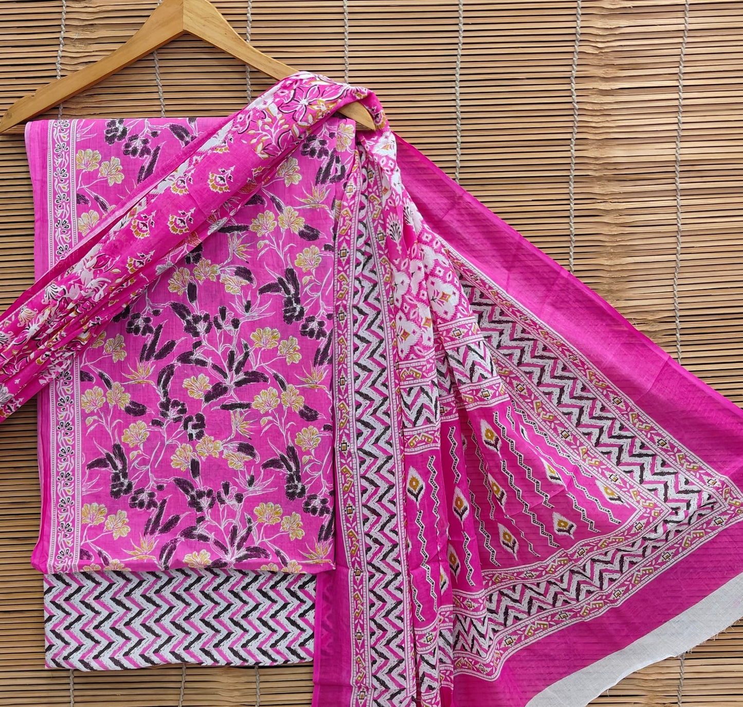 Sanganeri Print Cotton Suit With Mulmul Dupatta