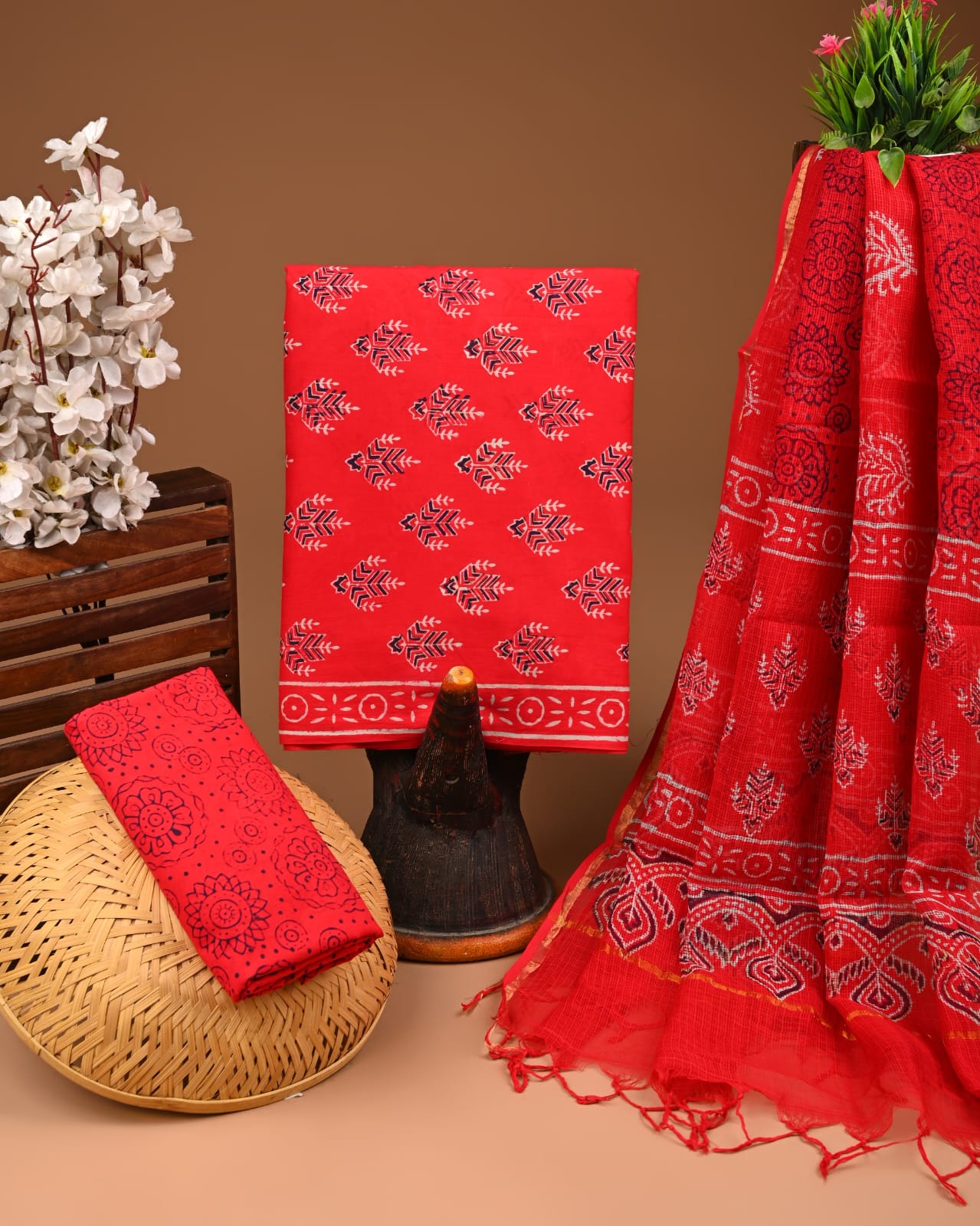 Premium Hand Block Print Cotton Suit With Kota Doria Dupatta