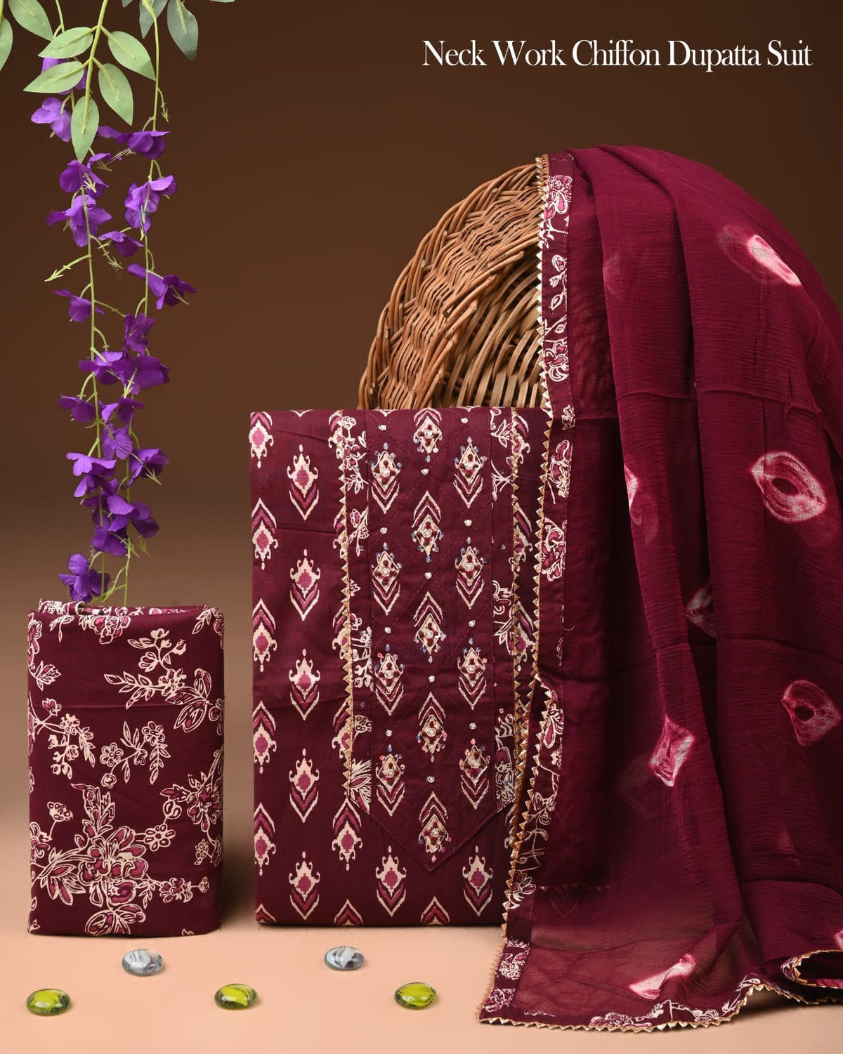Premium Gota Patti Work Pure Cotton Suit With Chiffon Dupatta