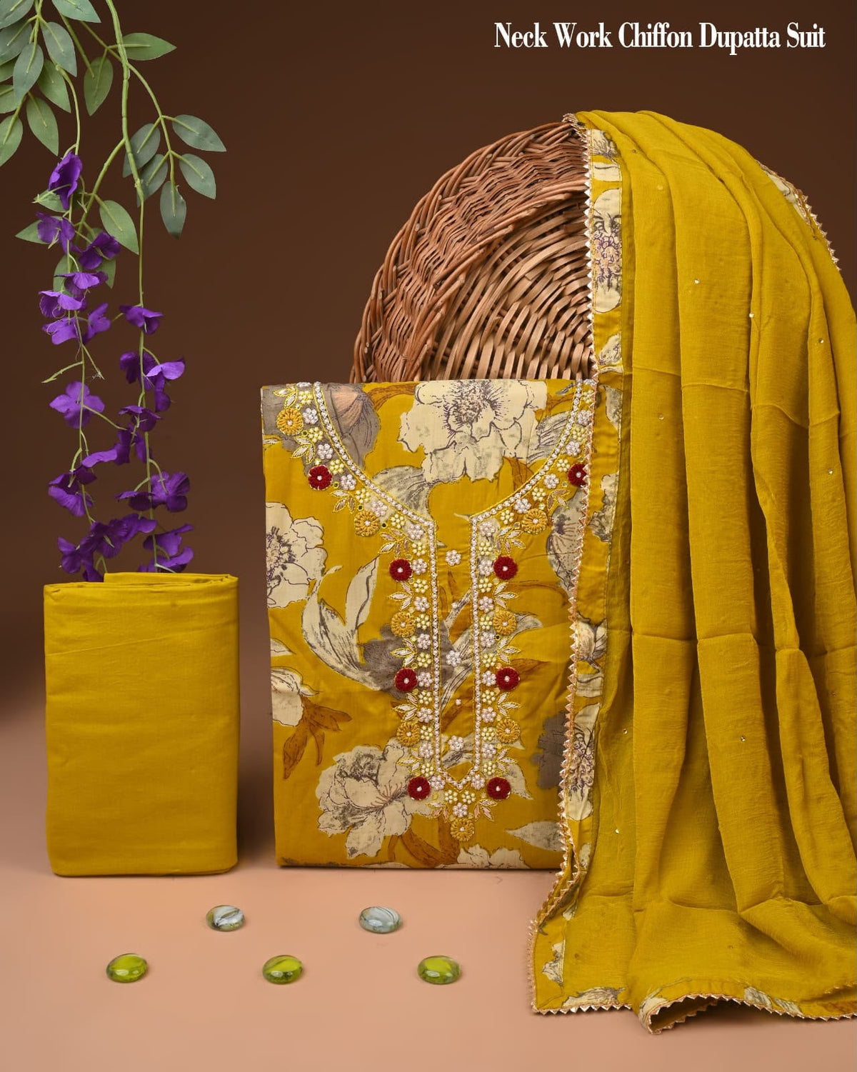 Pure Cotton Gota Patti Work Suit With Chiffon Dupatta