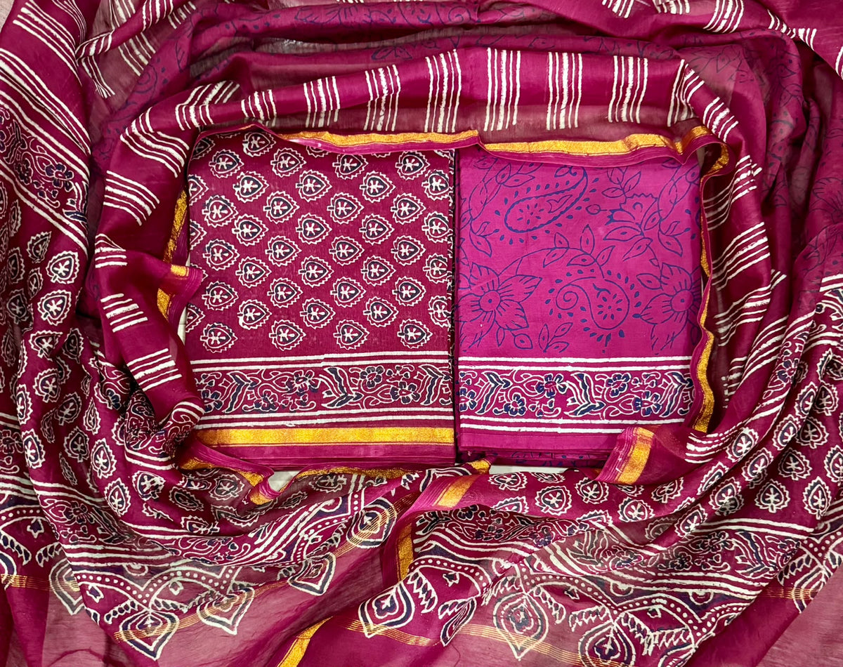 Royal Chanderi Silk Suit With Bagru Inspired Print