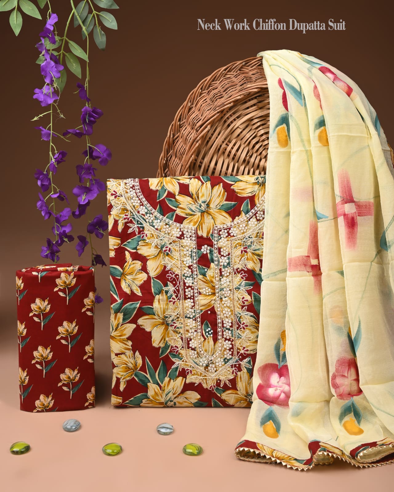 Exclusive Cotton Gota Patti work Suit With Chiffon Dupatta