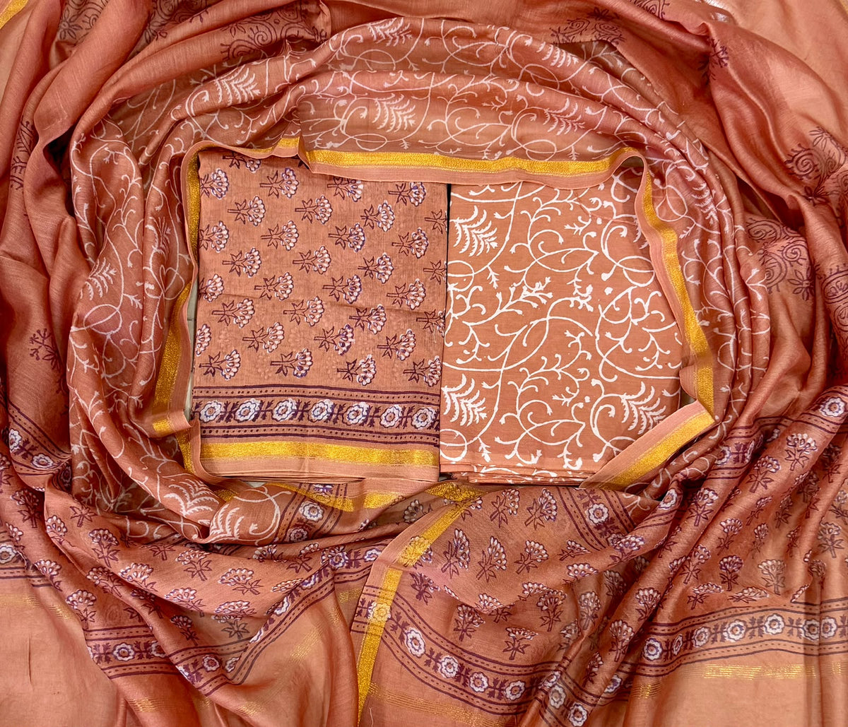 Exclusive Hand Prints Chanderi Silk Suit Set