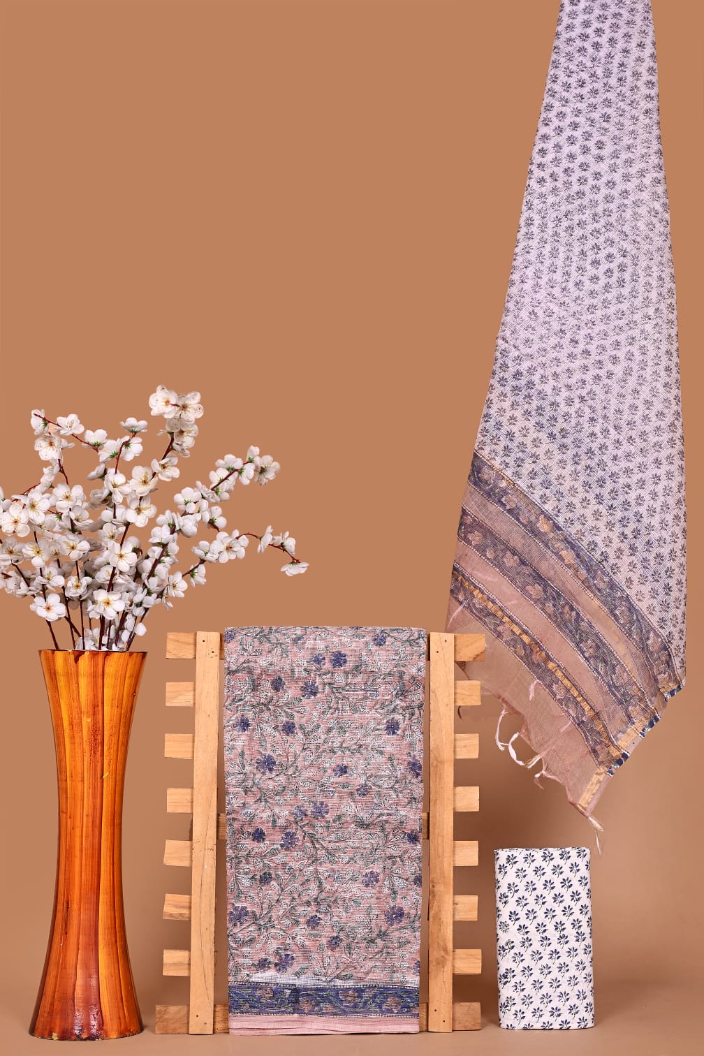 Soft Kota Cotton Dress Material with Hand Block Print & Cotton Bottom
