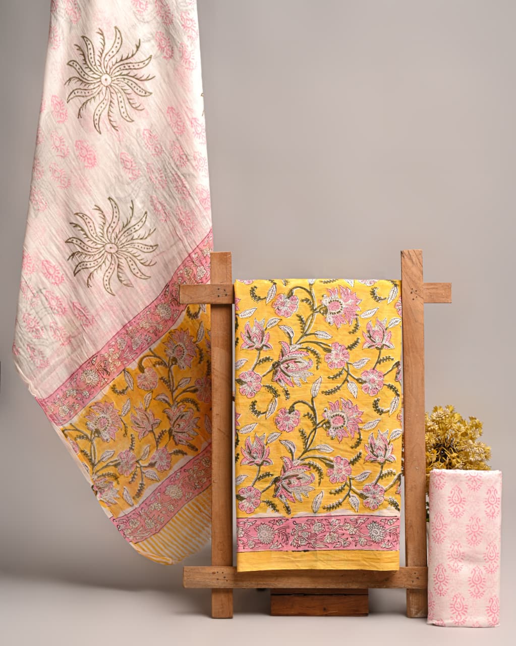 Jaipuri Print Pure Cotton Suit With Mulmul Dupatta