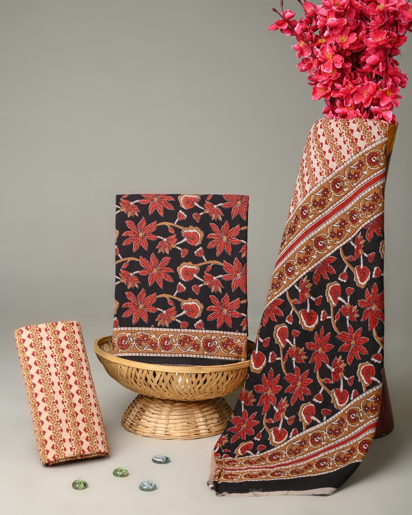 New Hand Block Printed Cotton Suit With Mulmul Dupatta