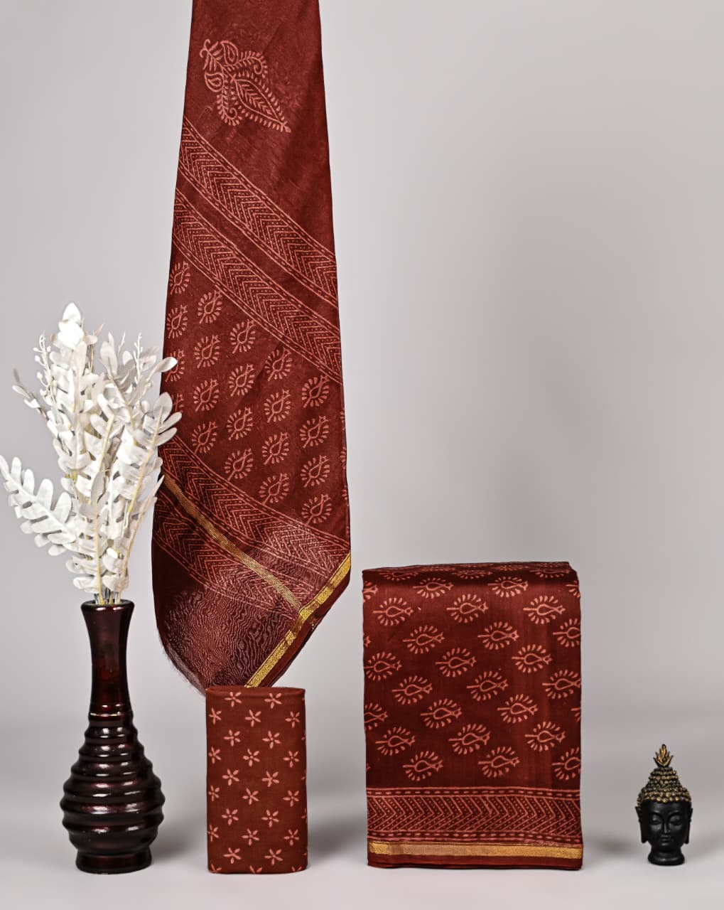 Premium Hand Block Print Chanderi Silk Suit Set