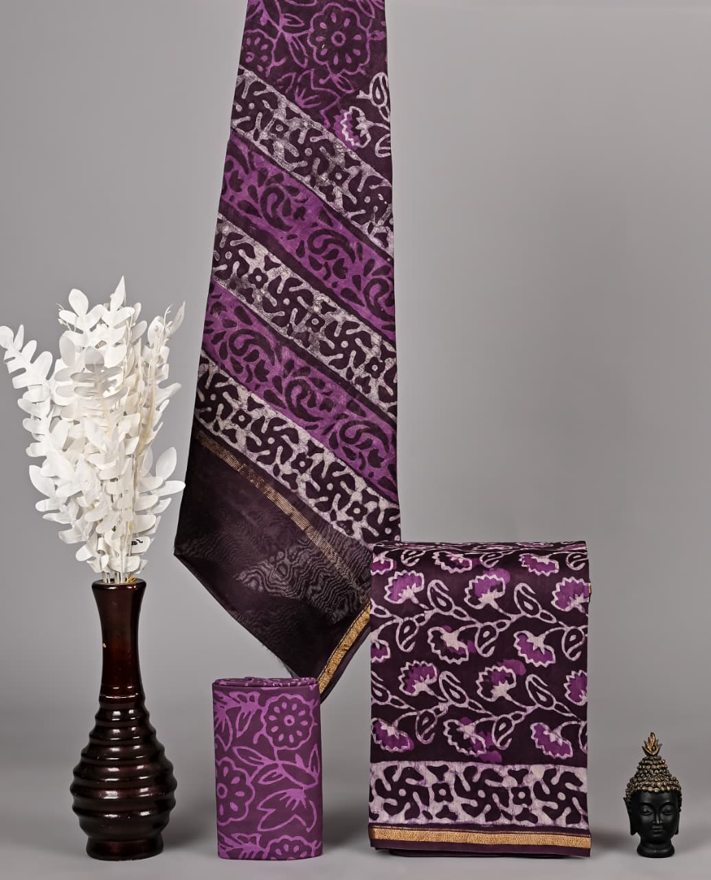 Hand Block Printed Chanderi Silk Suit