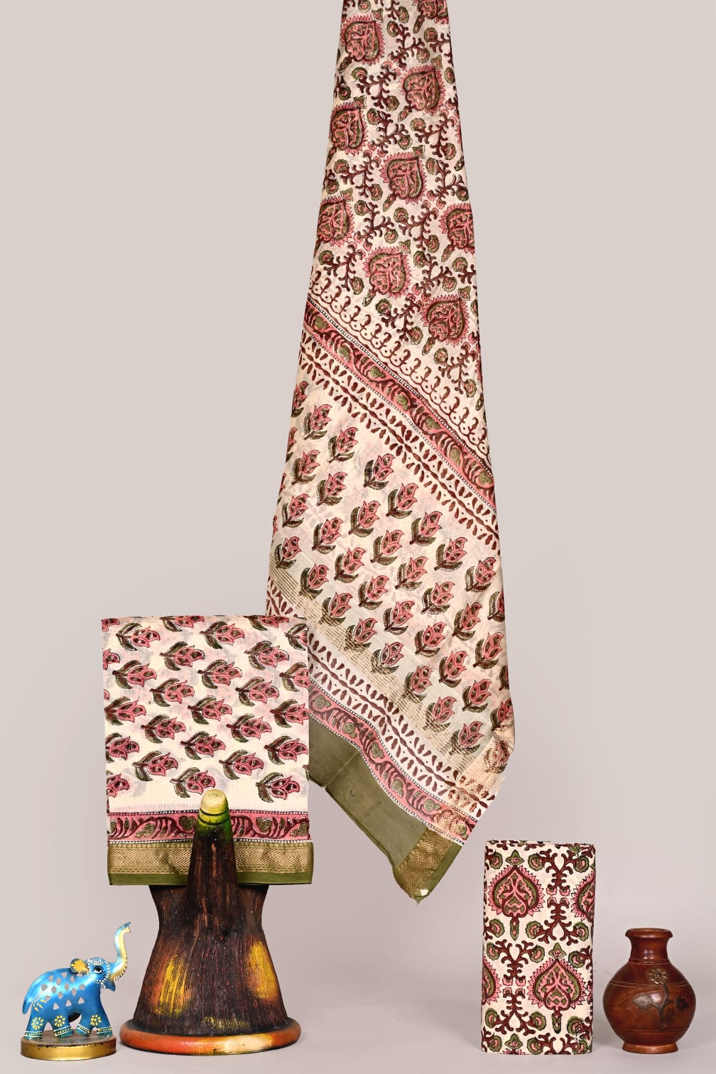 Hand Block Print Maheshwari Silk Suit Set
