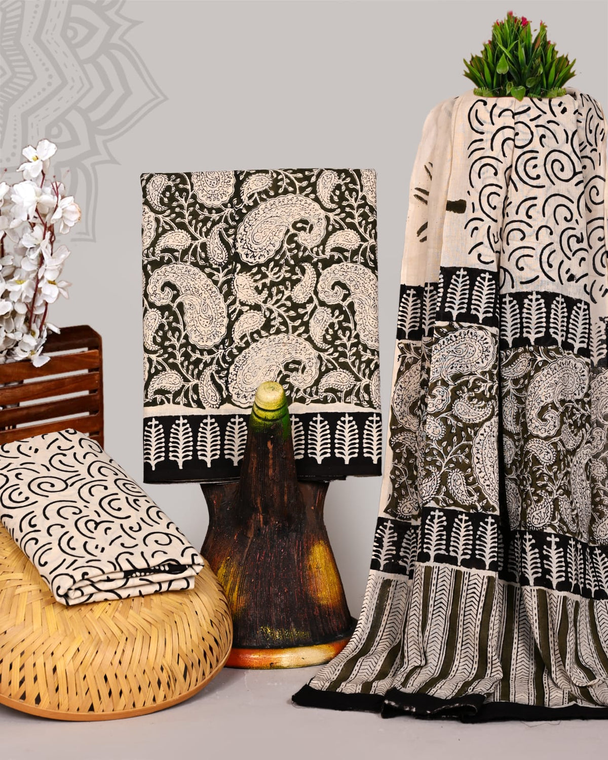Sanganeri Printed Organic Cotton Suit With Mulmul Dupatta