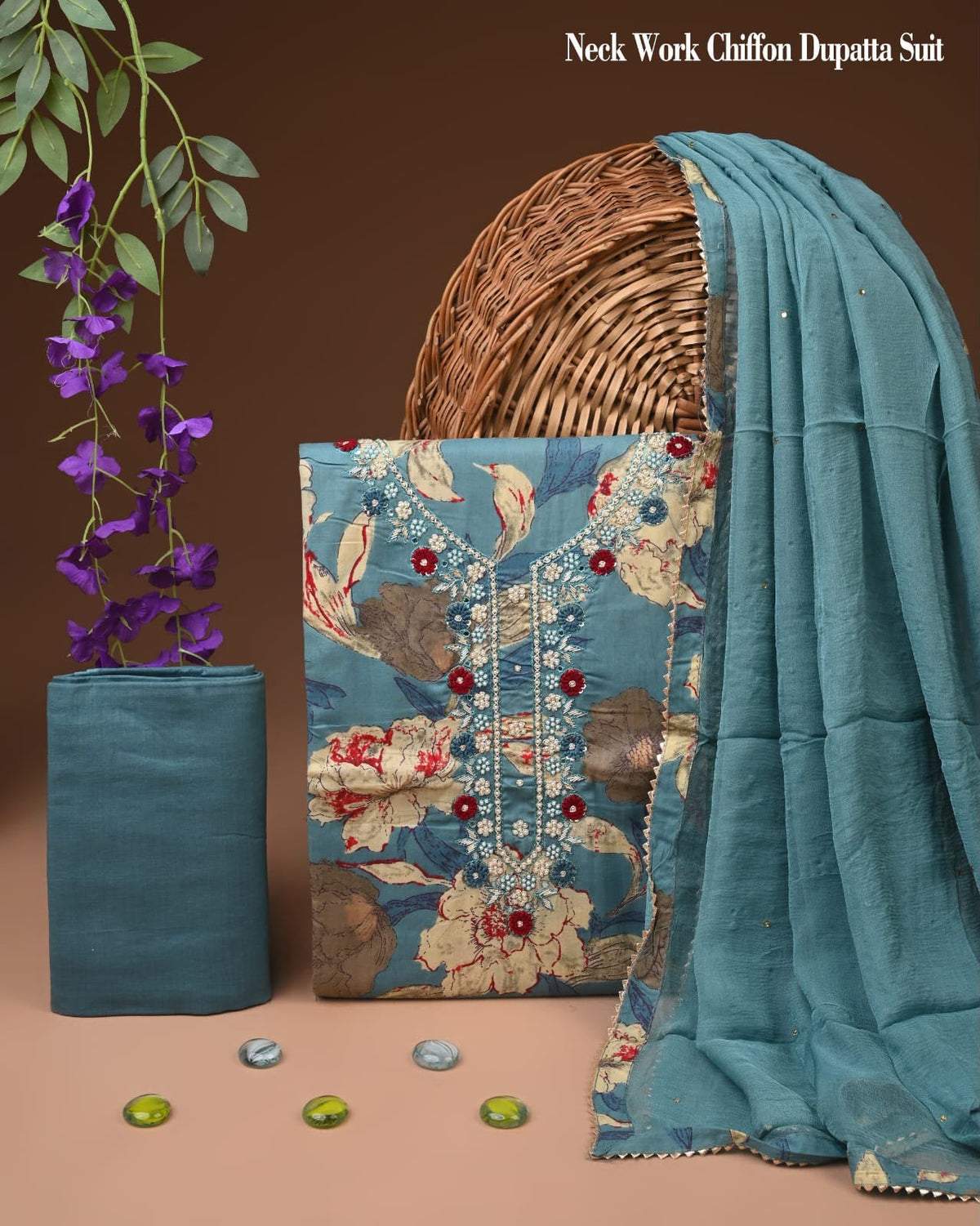 Exclusive Cotton Gota Patti work Suit With Chiffon Dupatta