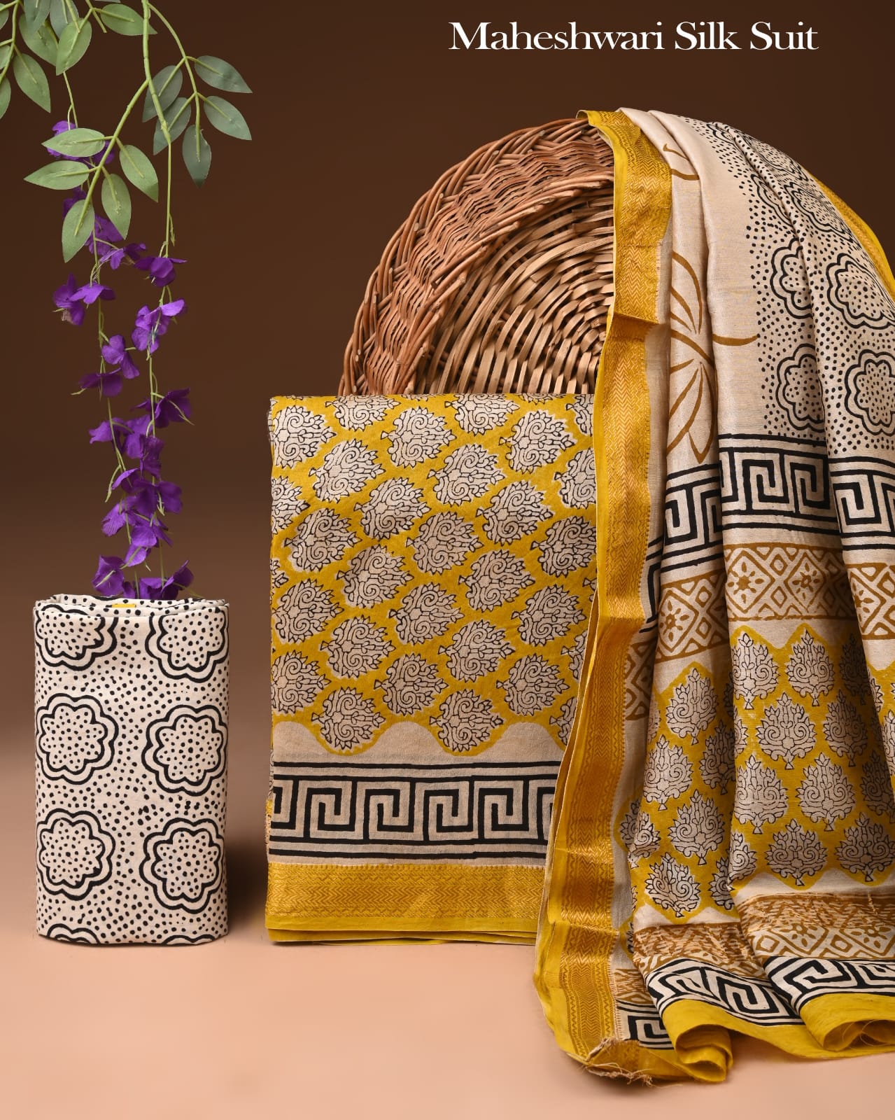 Exclusive Hand Block Printed Maheshwari Silk Zari Border