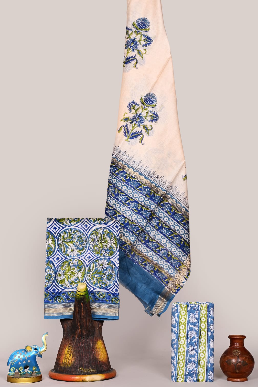 Bagru Hand Block Printed Maheshwari Silk Suit
