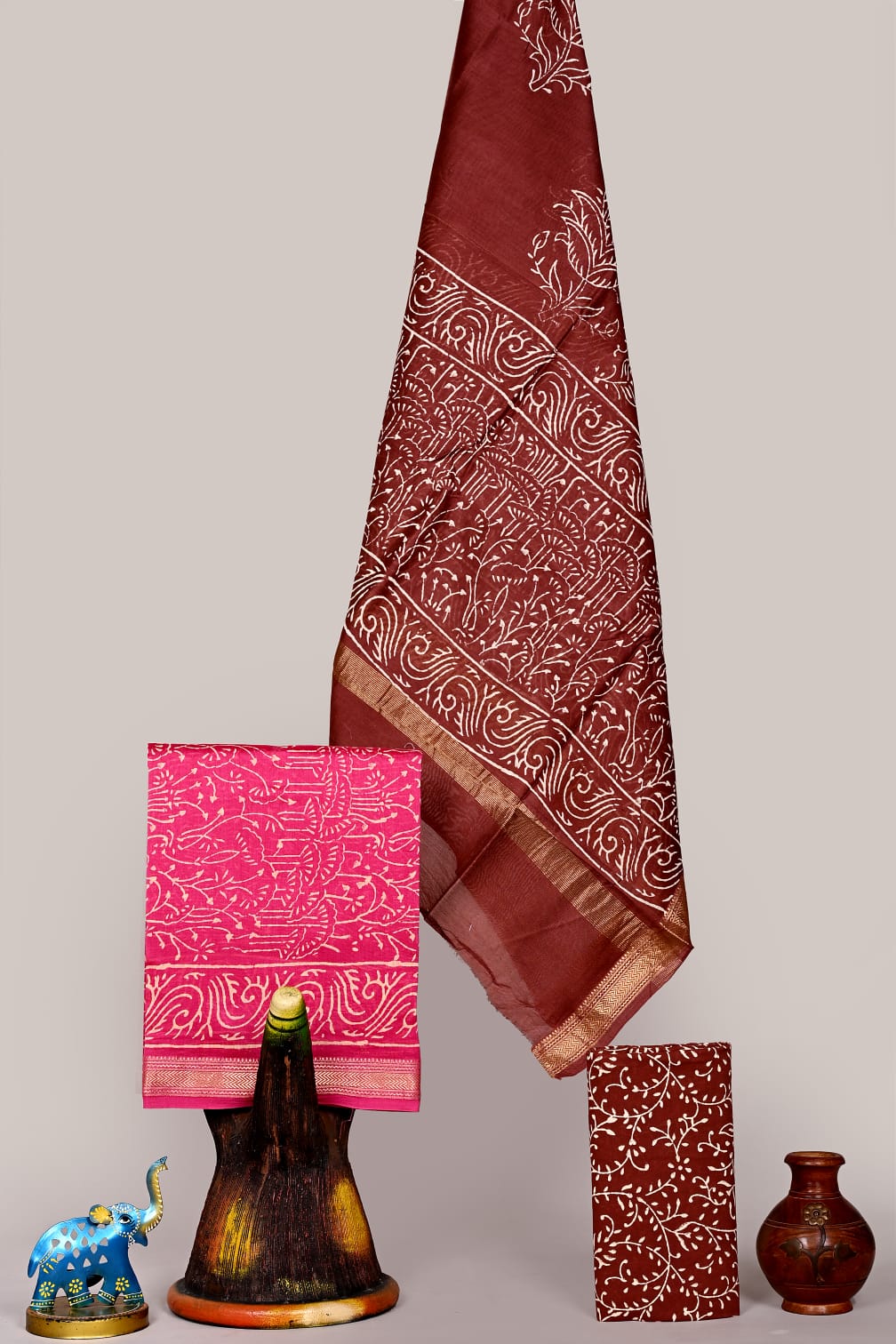 Premium Hand Block Printed Maheshwari Silk Geecha Border