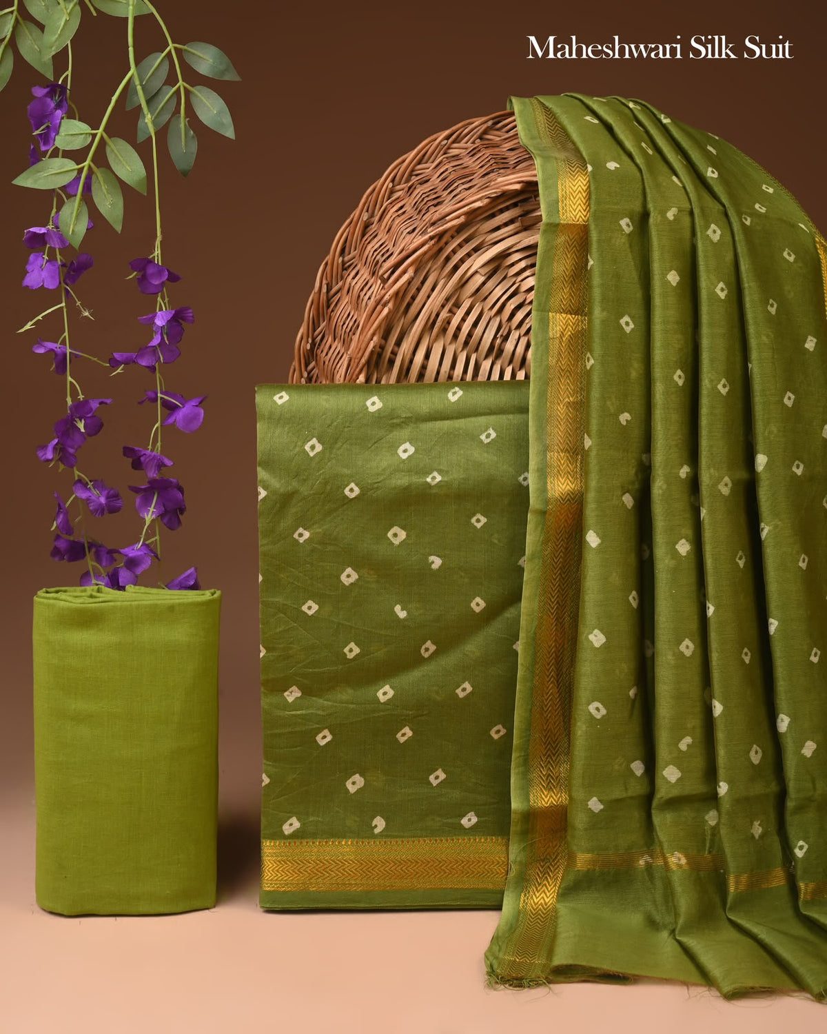 Bagru Hand Block Print Maheshwari Silk Suit Set