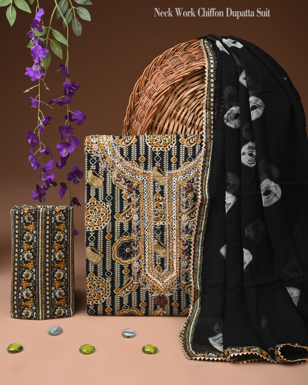 Premium Soft Cotton Gota Patti Work Suit with Chiffon Dupatta