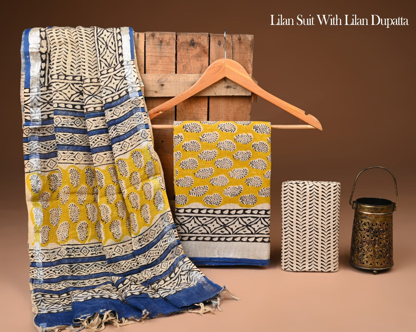 Hand Block Print Lilen Suit With Lilen Dupatta