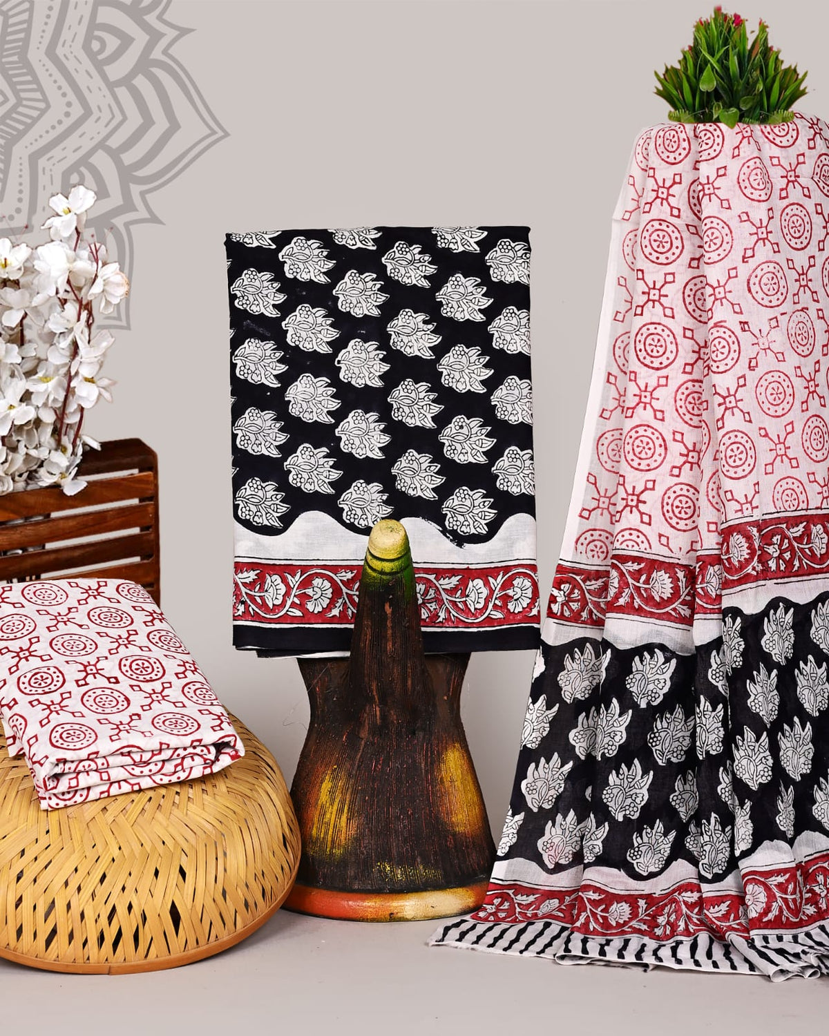 Exclusive Hand Block Print Cotton Suit With Dupatta