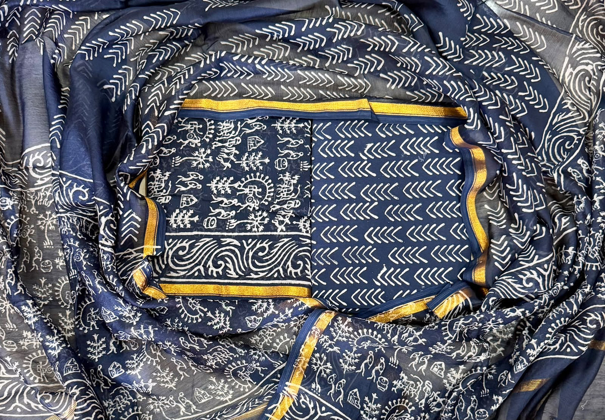 Premium Hand Block Print Chanderi Silk Suit Set