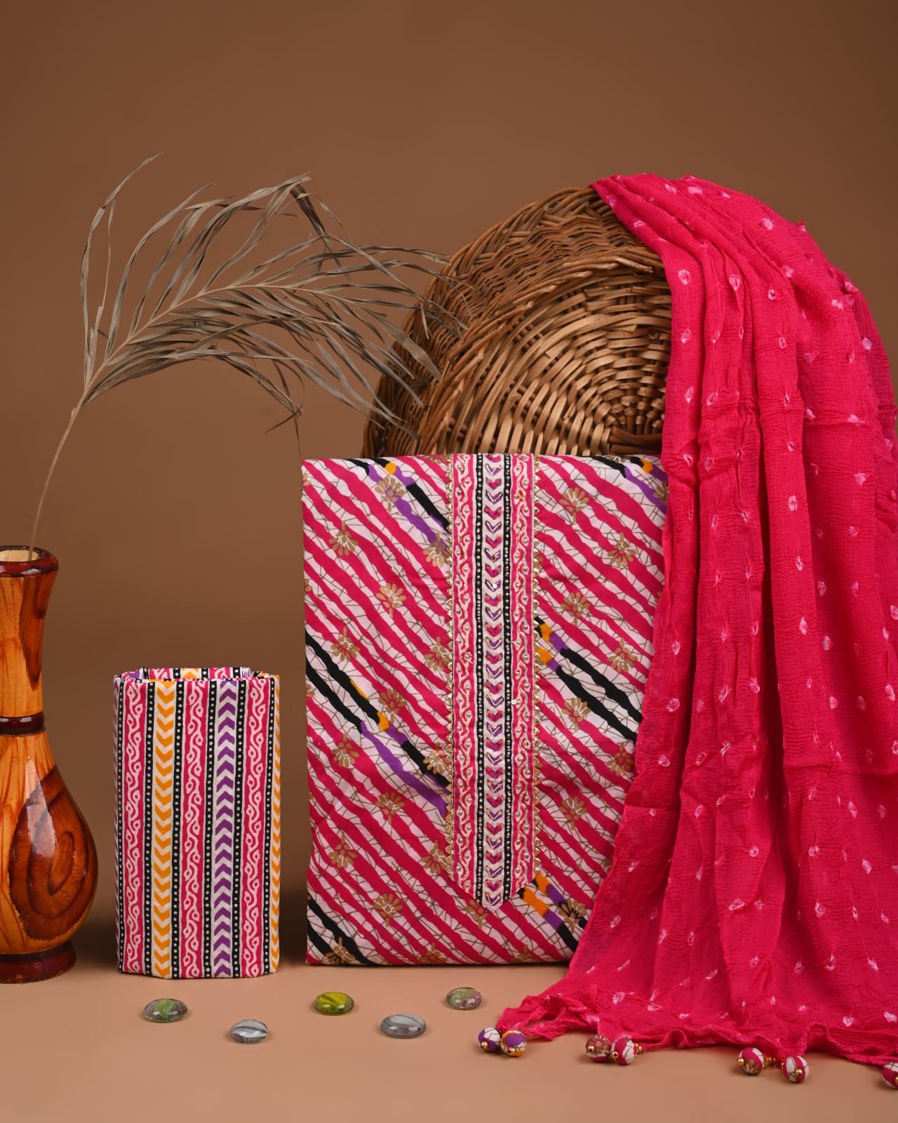 Organic Cotton Gota Patti Work Suit With Chiffon Dupatta