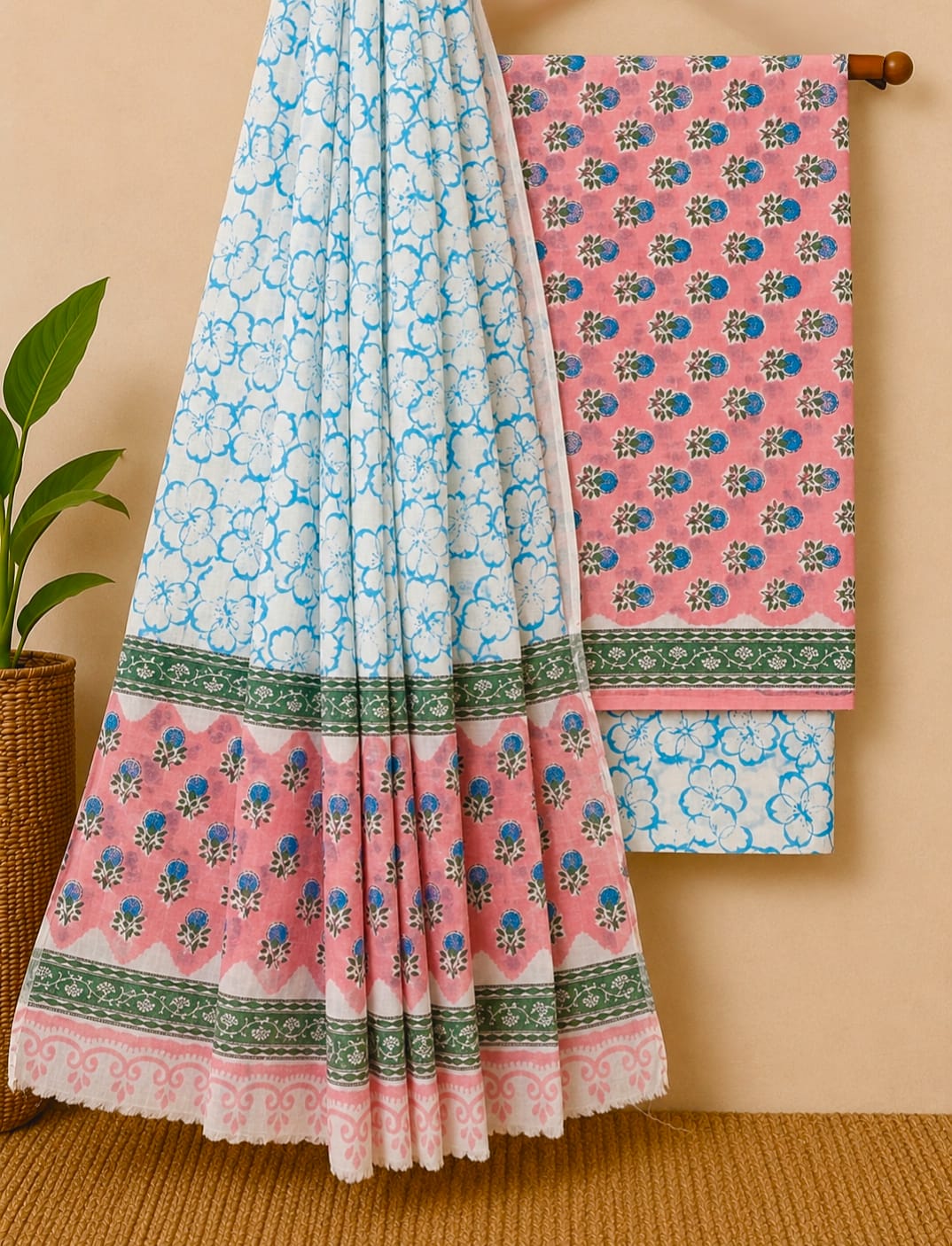 Hand block Print Soft Cotton Suit With Mulmul Dupatta 14
