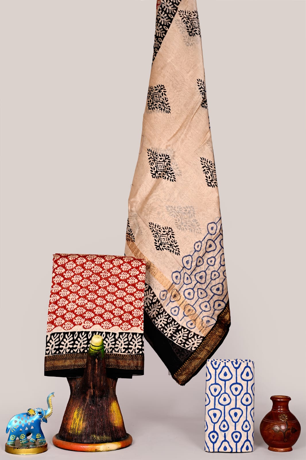 Premium Hand Block Print Maheshwari Silk Suit Set