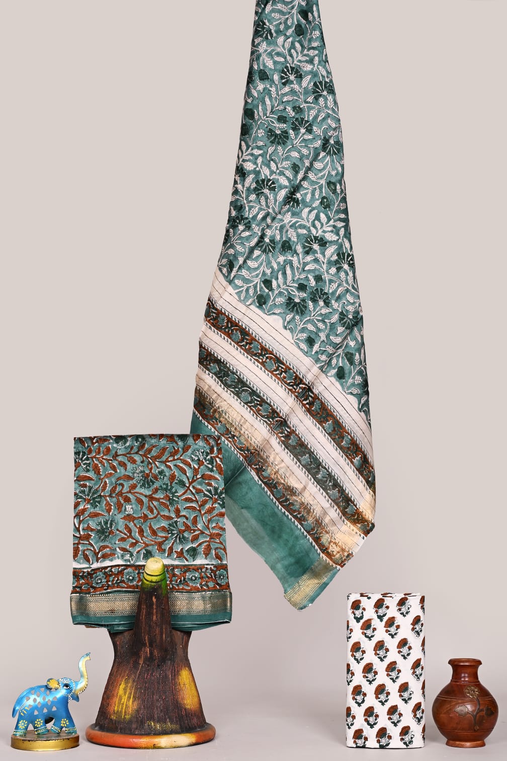 Exclusive Hand Block Printed Maheshwari Silk Suit