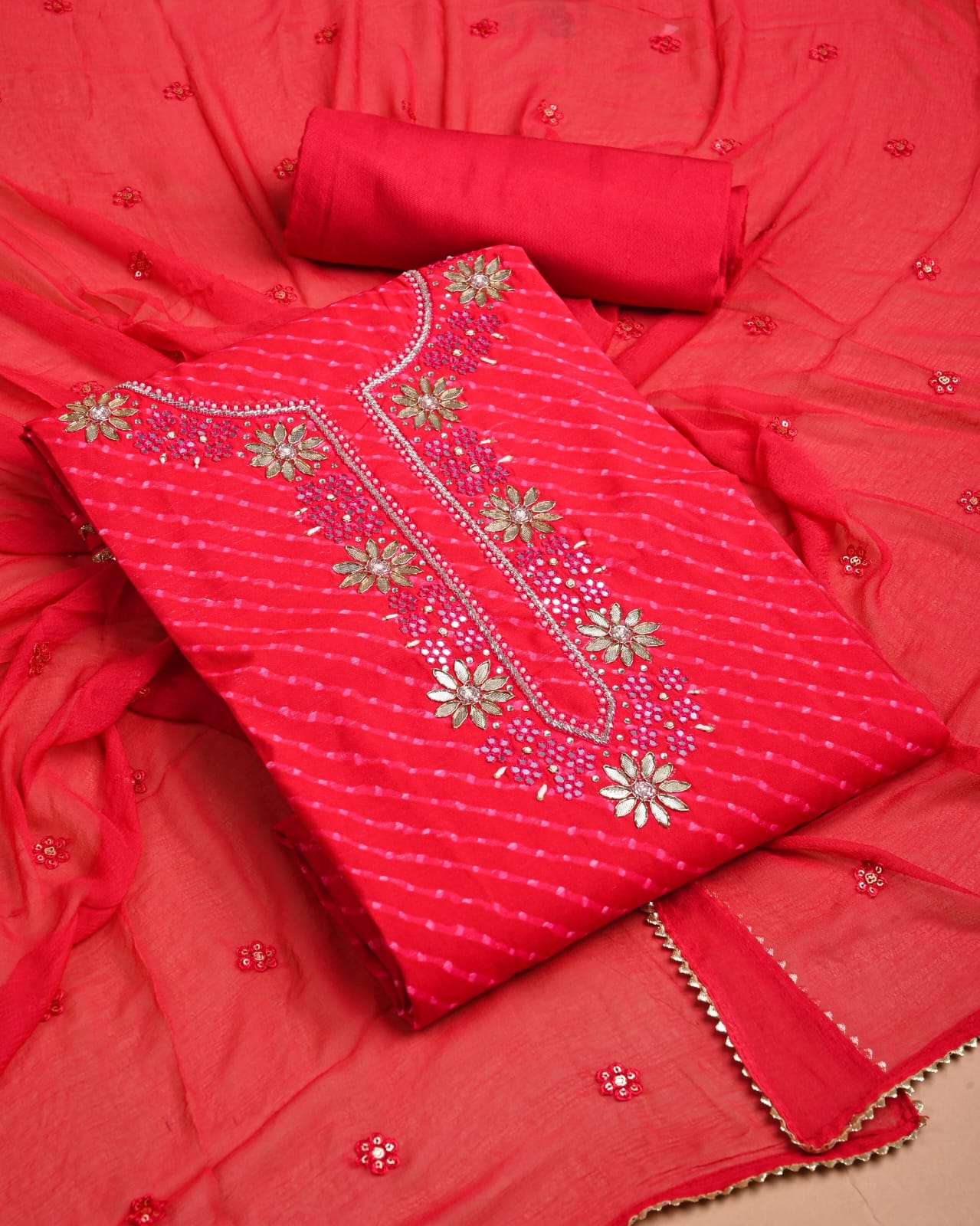 Multicolor Muslin Suit with Heavy Jardozi Work (PCVMSD1)
