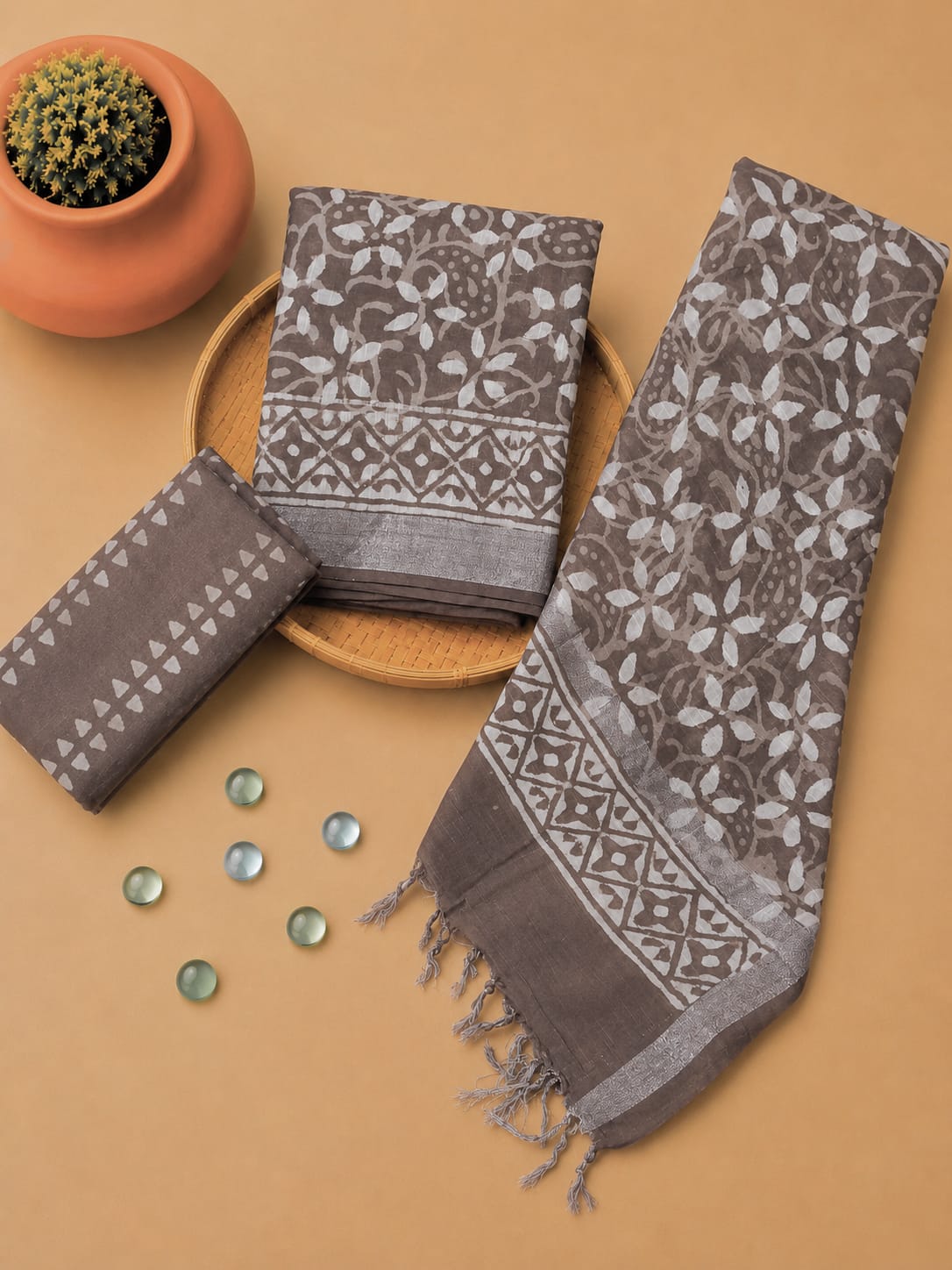 Premium Hand Block Printed Lilen Suit With Lilen Dupatta