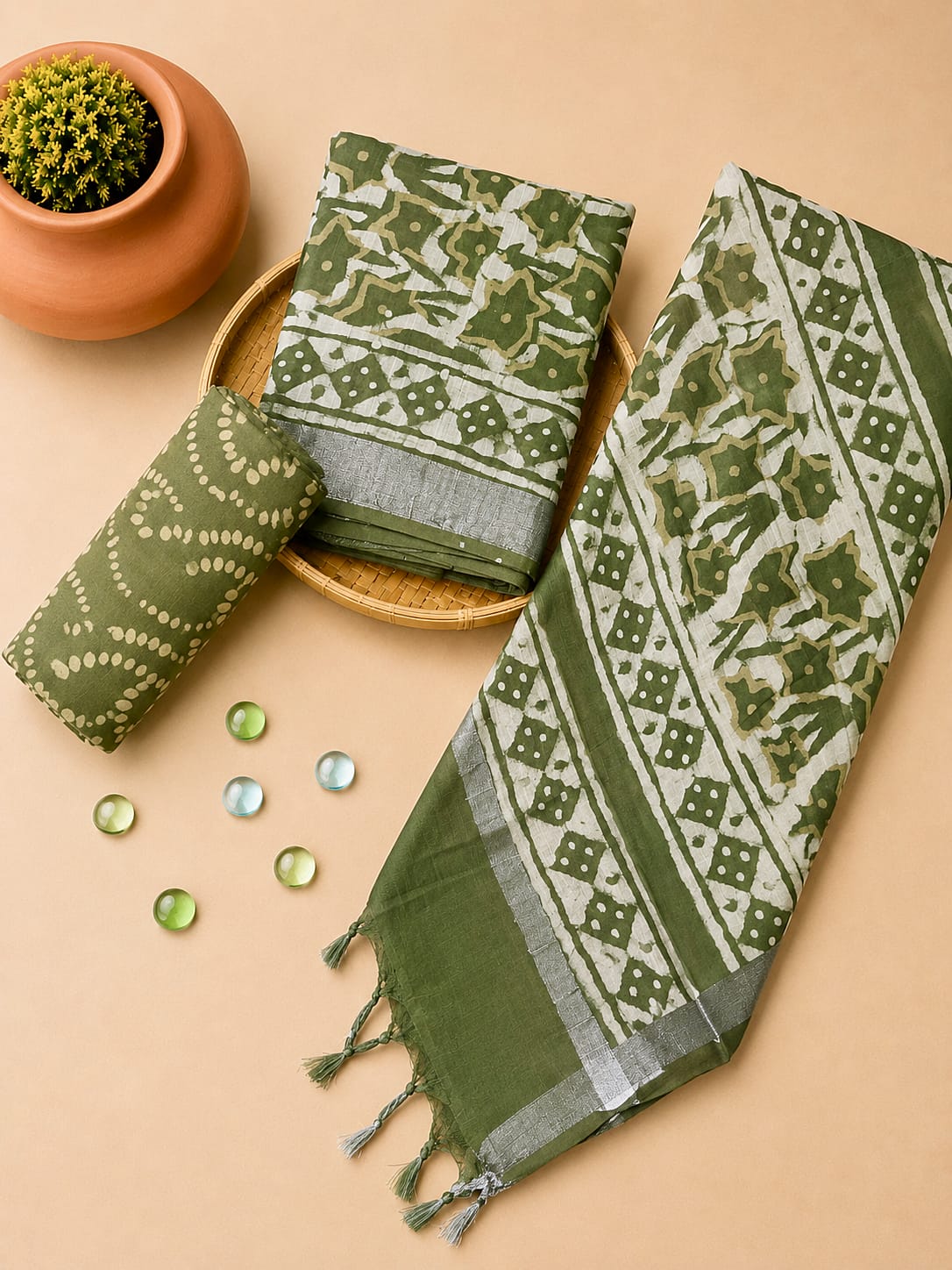 Premium Hand Block Print Lilen Suit with Lilen Dupatta