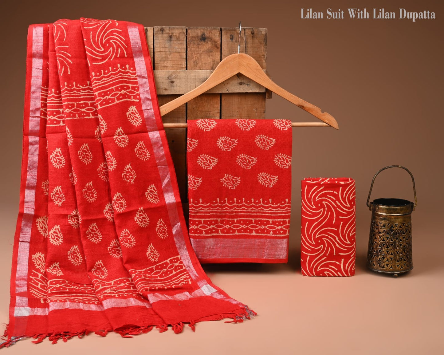 Hand Block Print Lilen Suit With Lilen Dupatta