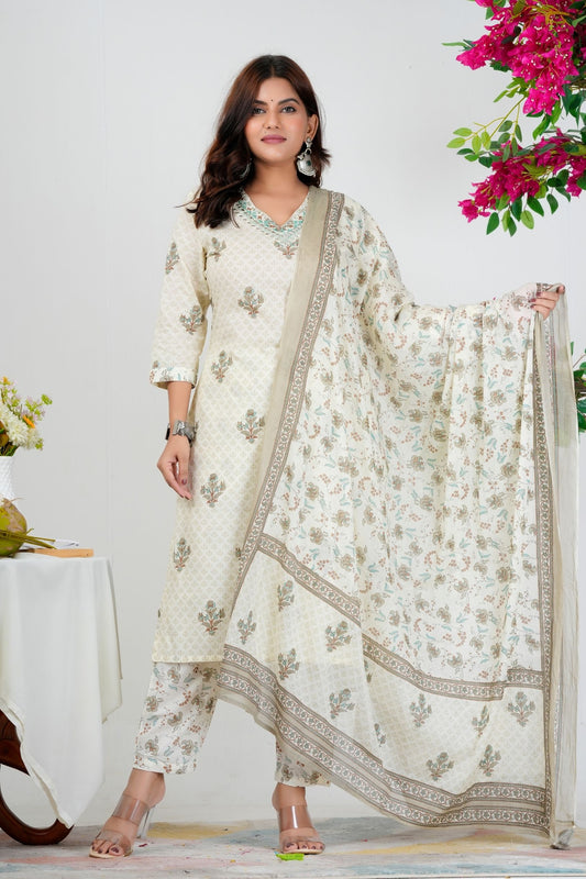 Fastive Shine Pure Cotton Kurta Set With Mulmul Dupatta