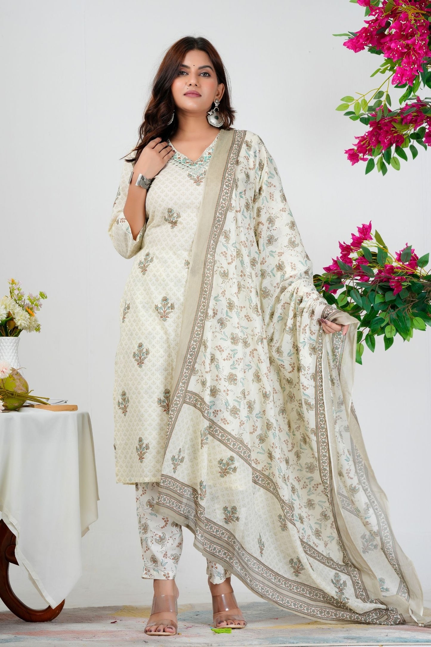 Fastive Shine Pure Cotton Kurta Set With Mulmul Dupatta