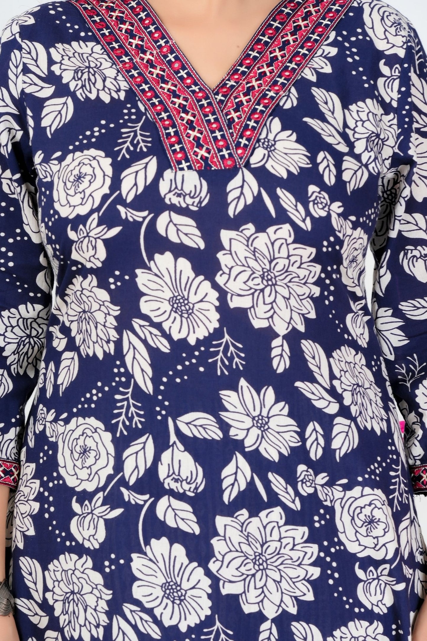 Floral Printed Pure Cotton Kurta Set With Mulmul Dupatta