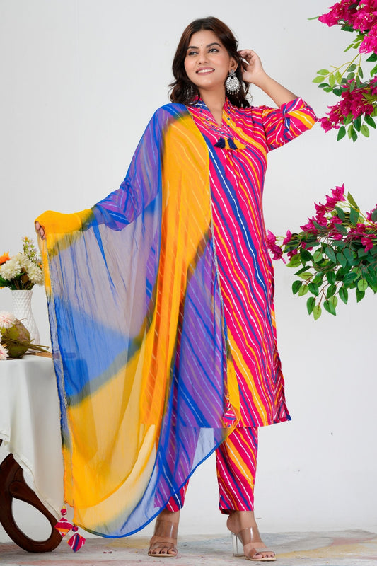 Jaipuri Lahriya Pure Cotton Kurta Set With Dupatta
