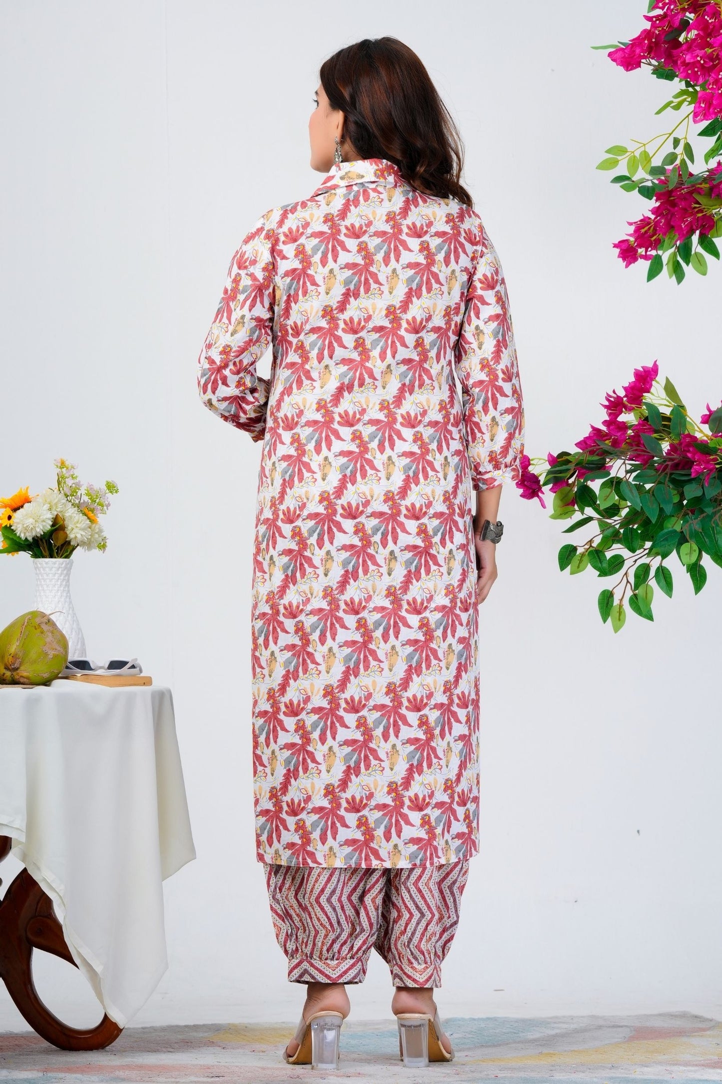 Floral Printed Pure Cotton Kurta With Trousers & Mulmul Dupatta 4