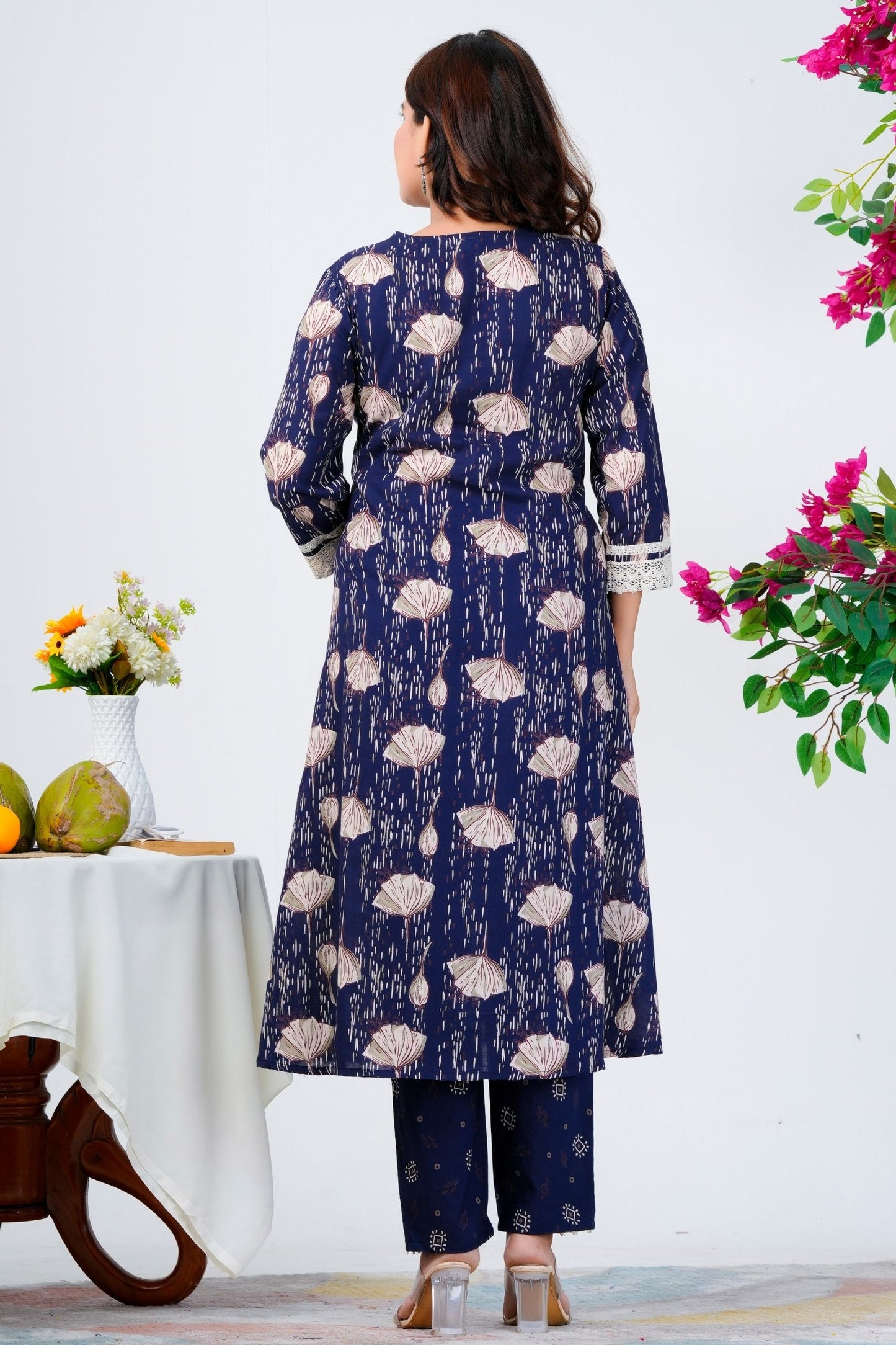 Floral Printed Pure Cotton Kurta With Trousers & Mulmul Dupatta 5