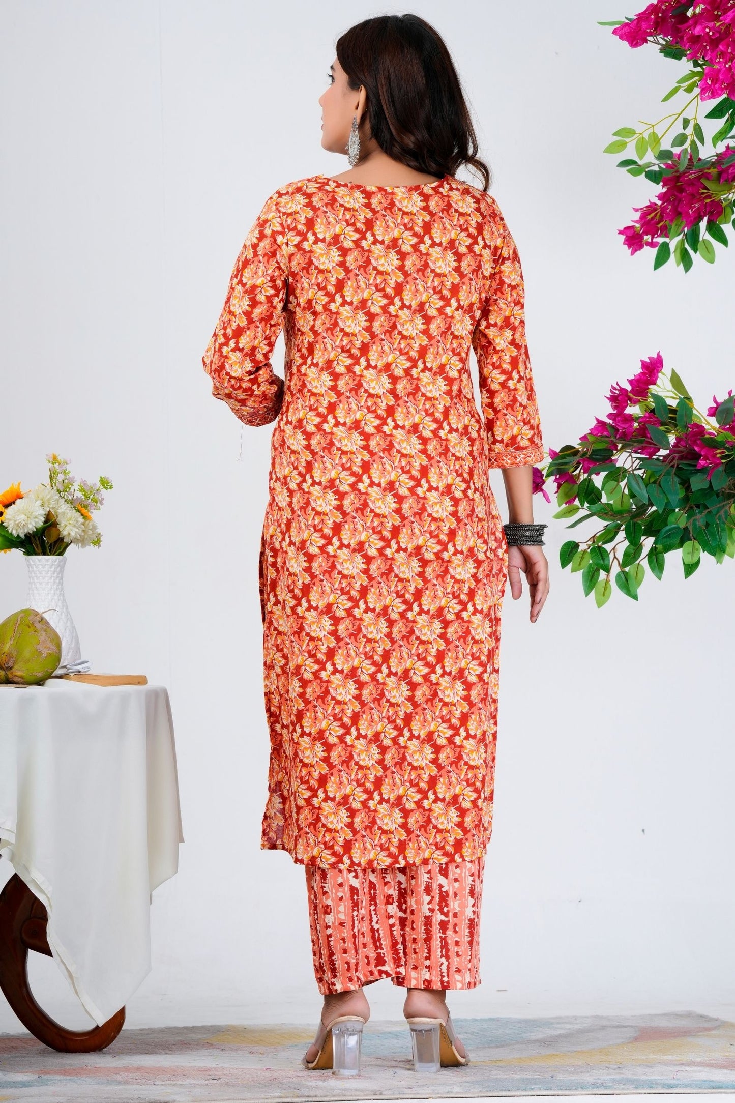 Floral Printed Pure Cotton Kurta With Trousers & Mulmul Dupatta