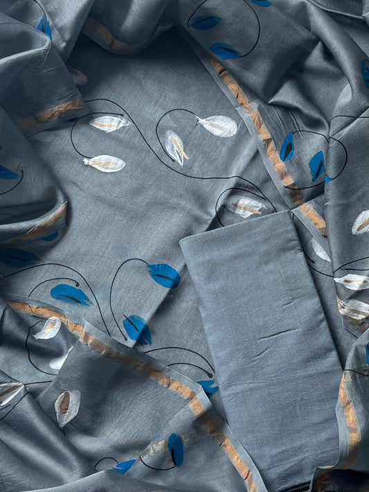 Hand Block Printed Chanderi Silk Suit
