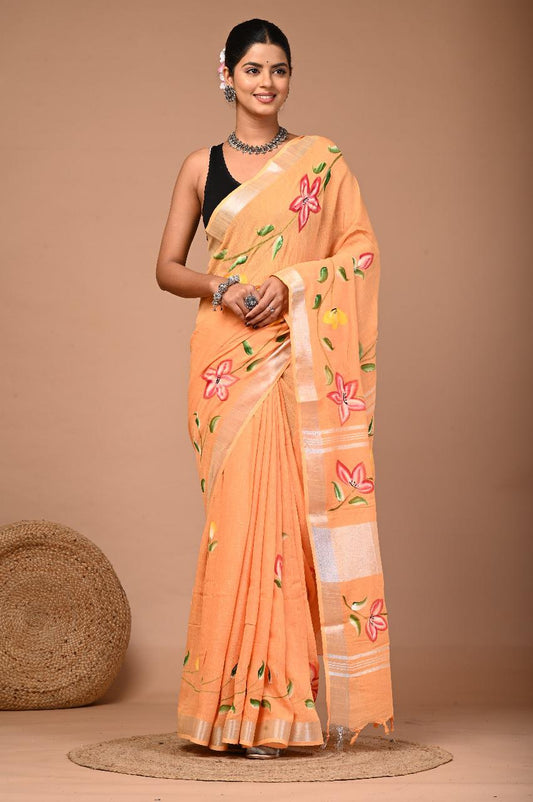 Pure Linen Saree With Heritage Prints