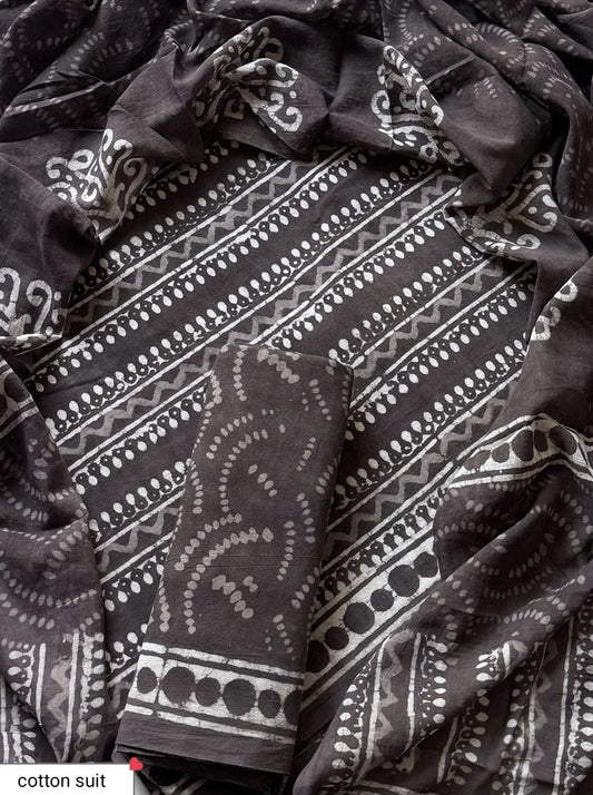 Premium New Hand Block printed Cotton Suit Set With Cotton Dupatta
