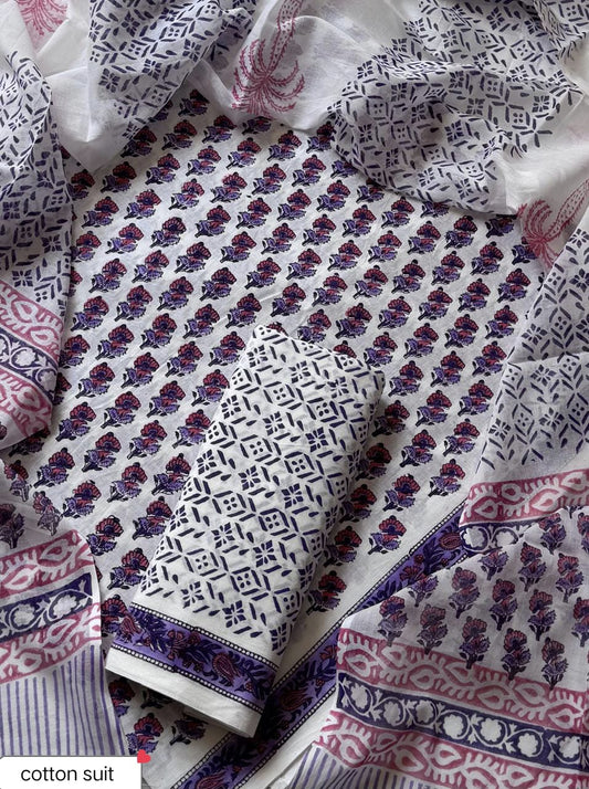 Premium New Hand Block Printed Cotton Suit With Cotton Dupatta