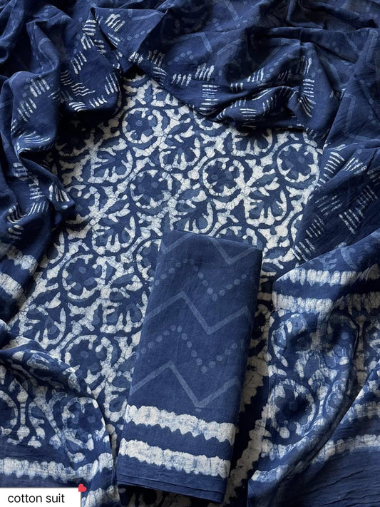 Premium New Hand Block Printed Cotton Suit Set With Cotton Dupatta