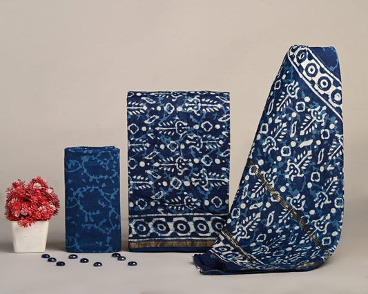 Dabu Hand Block Printed Chanderi Silk Suit Set