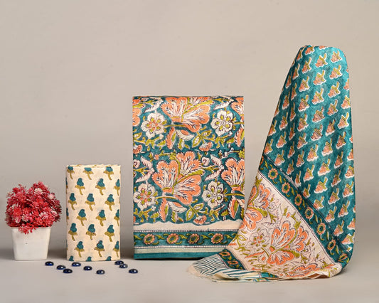 Exclusive Hand Block Print Chanderi Silk Suit Set