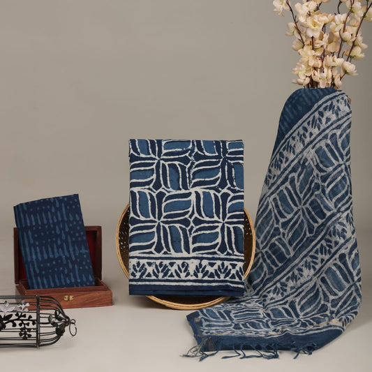 Exclusive Hand Block Printed Cotton Suit With Kota Doria Dupatta