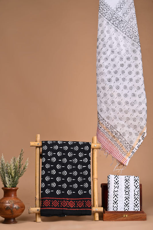 Exclusive Hand Block Printed Cotton Suit With Kota Doria Dupatta