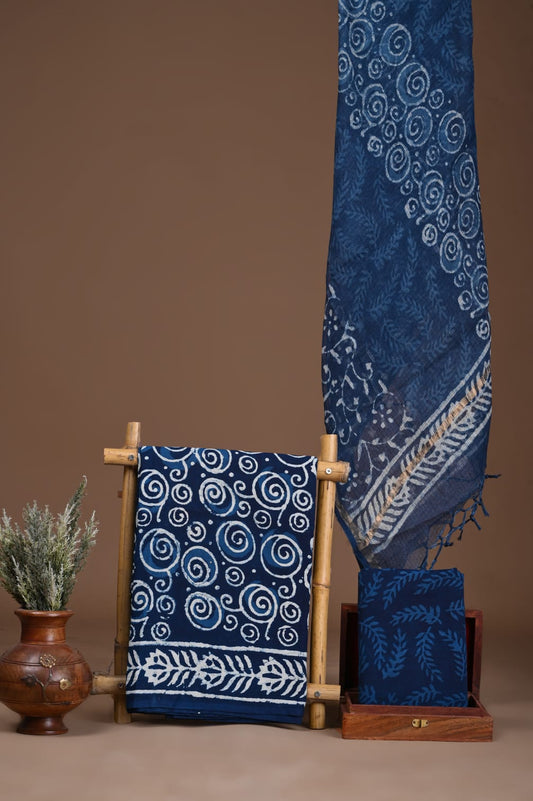 Exclusive Hand Block Printed Cotton Suit With Kota Doria Dupatta