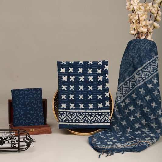 Premium Hand Block Printed Cotton Suit With Kota Doria Dupatta